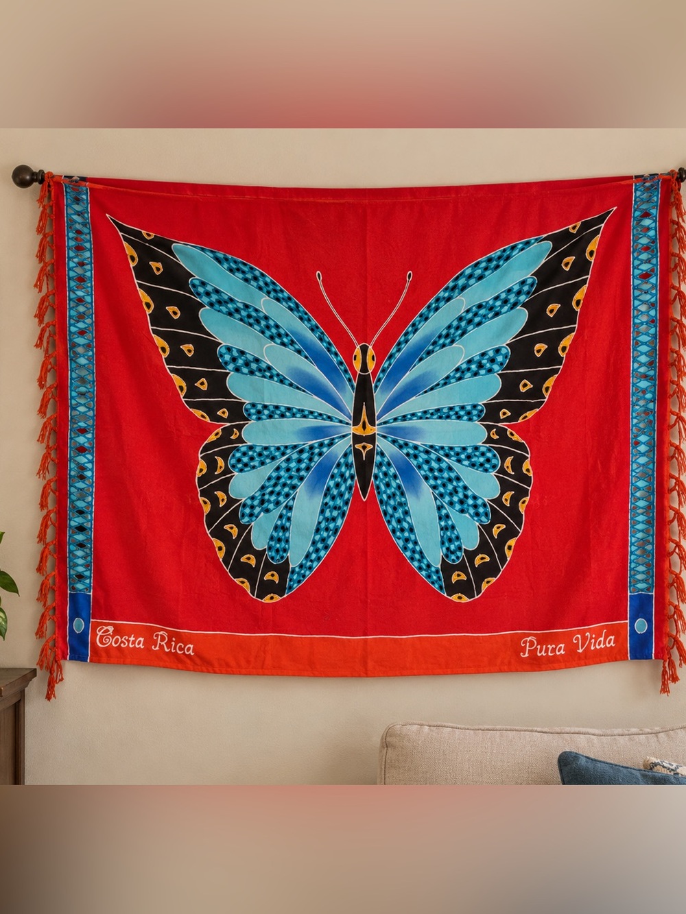 Vibrant Blue Butterfly lightweight Wall Hanging Curtain Sarong or Wall Tapestry